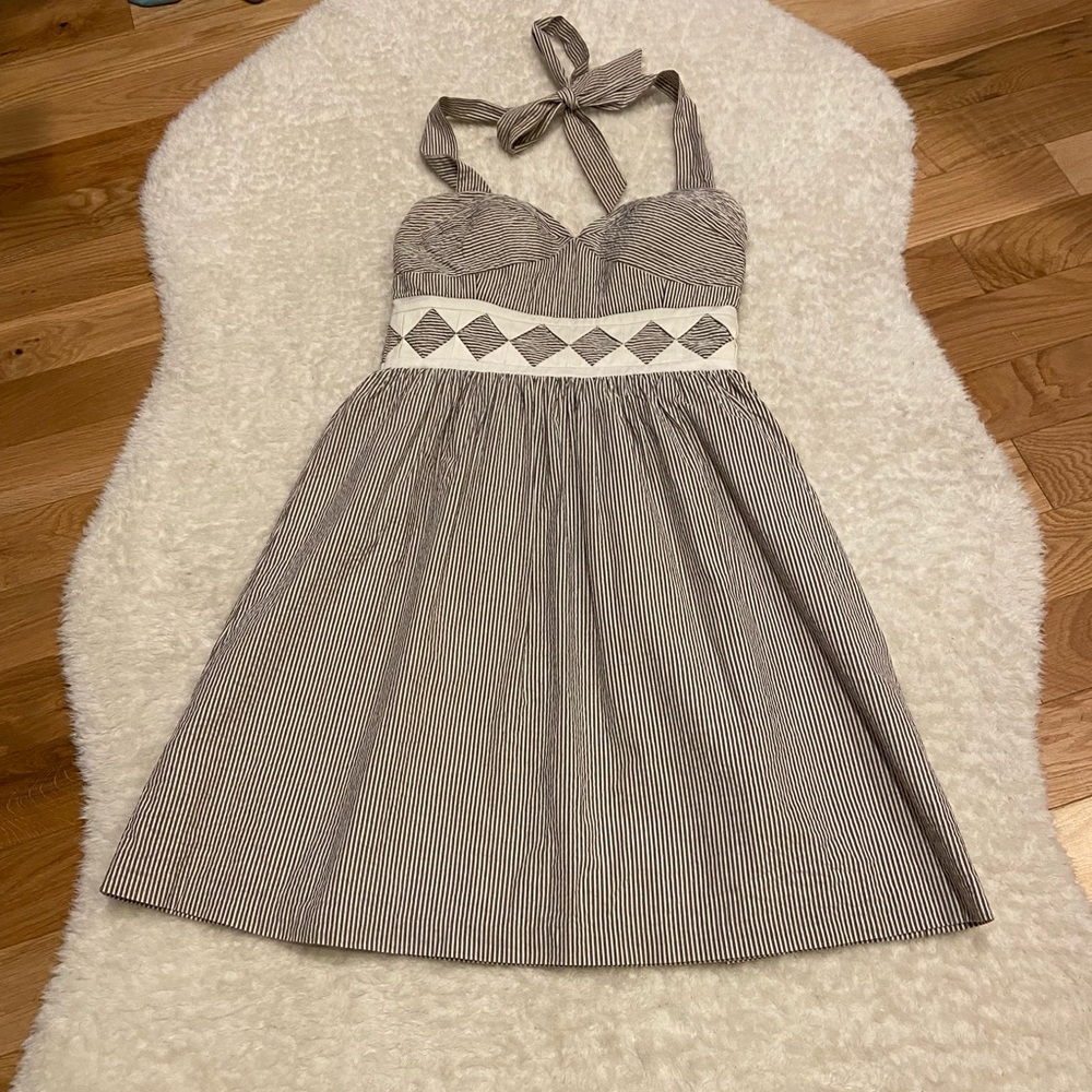Democracy Seersucker Gray Halter Dress